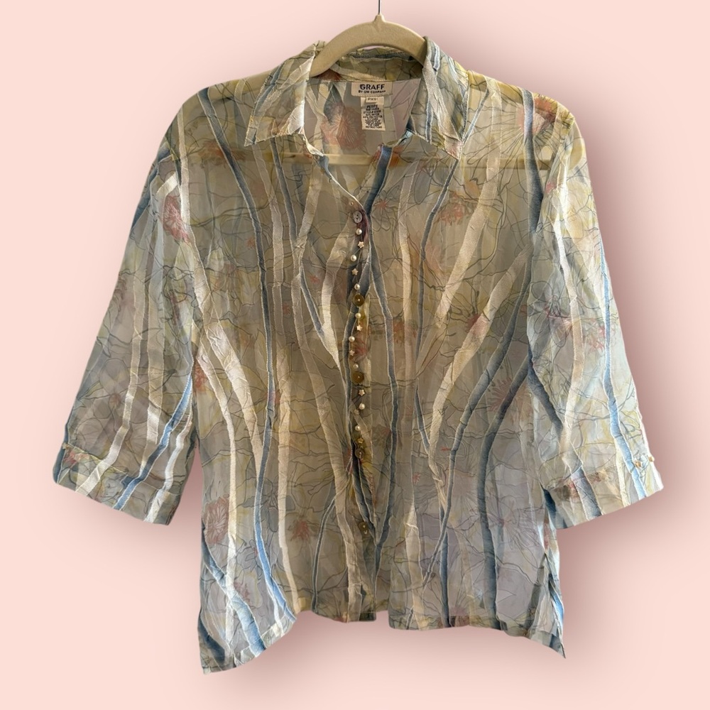 Vintage Sheer Floral Textured Blouse Oversized Romantic